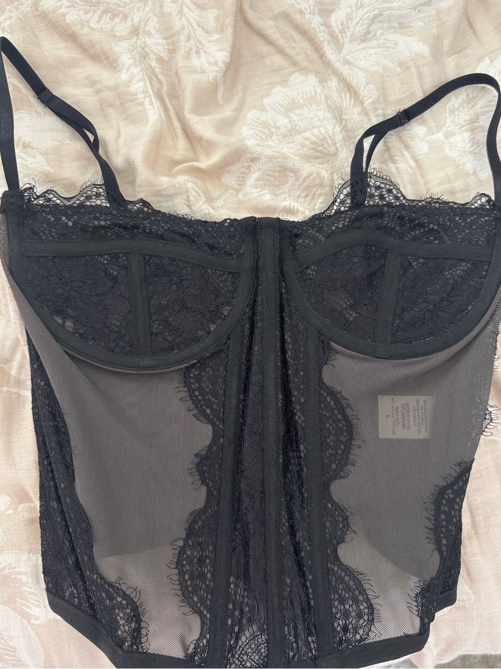 Sheer Black Lace Bustier with Underwire Support